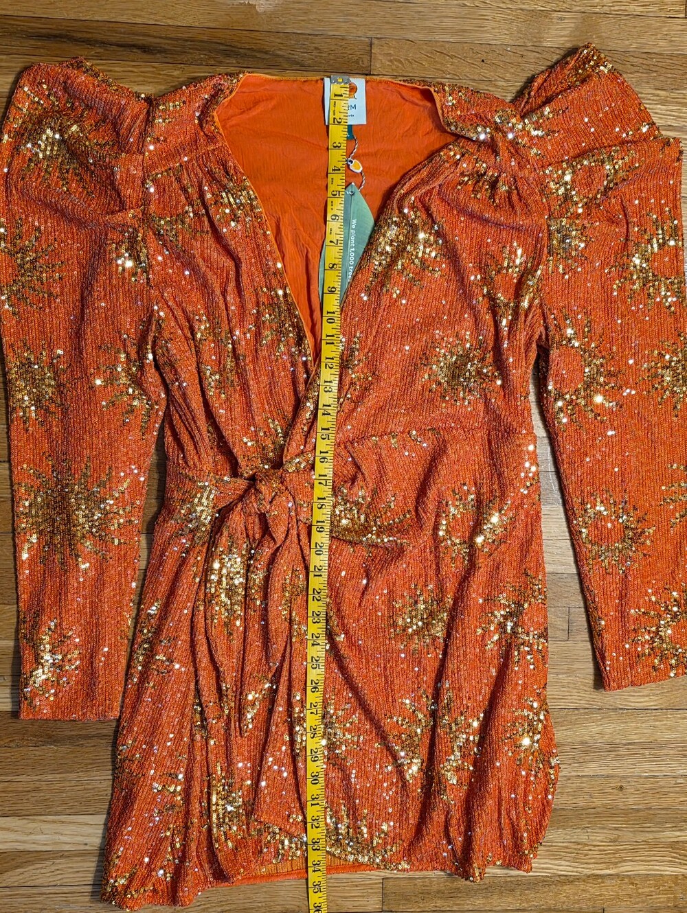 FARM Rio XL Sunny Orange Sequin Wrap Mini Dress - Picture 5 of 16